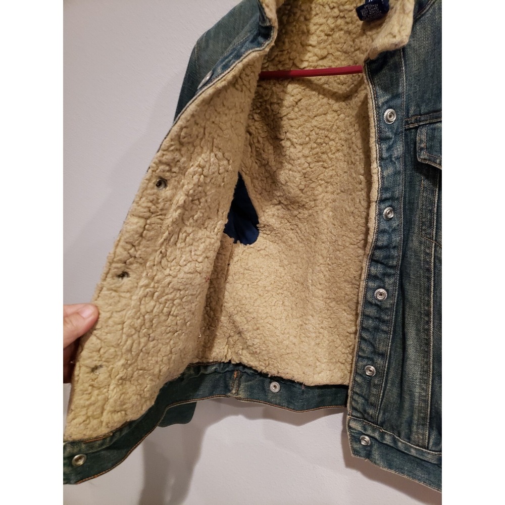 GAP Sherpa lined Denim Trucker Jacket Woman's size XS medium wash EUC - Picture 4 of 6